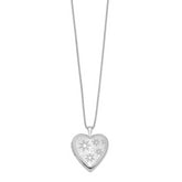 Sterling Silver Rhodium-plated 20mm with Daisies Heart Locket Necklace